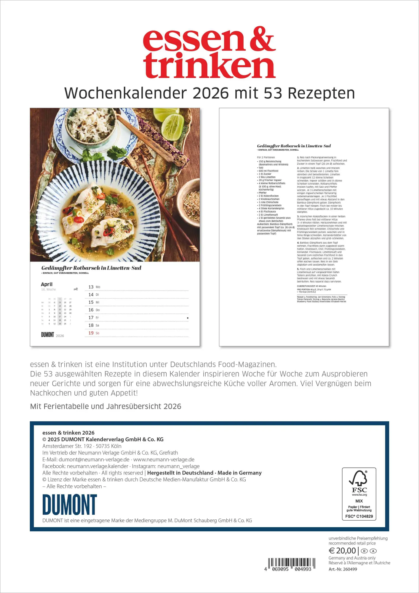 Bild: 4069095004993 | Essen und Trinken 2026 | Kalender | 110 S. | Deutsch | 2026