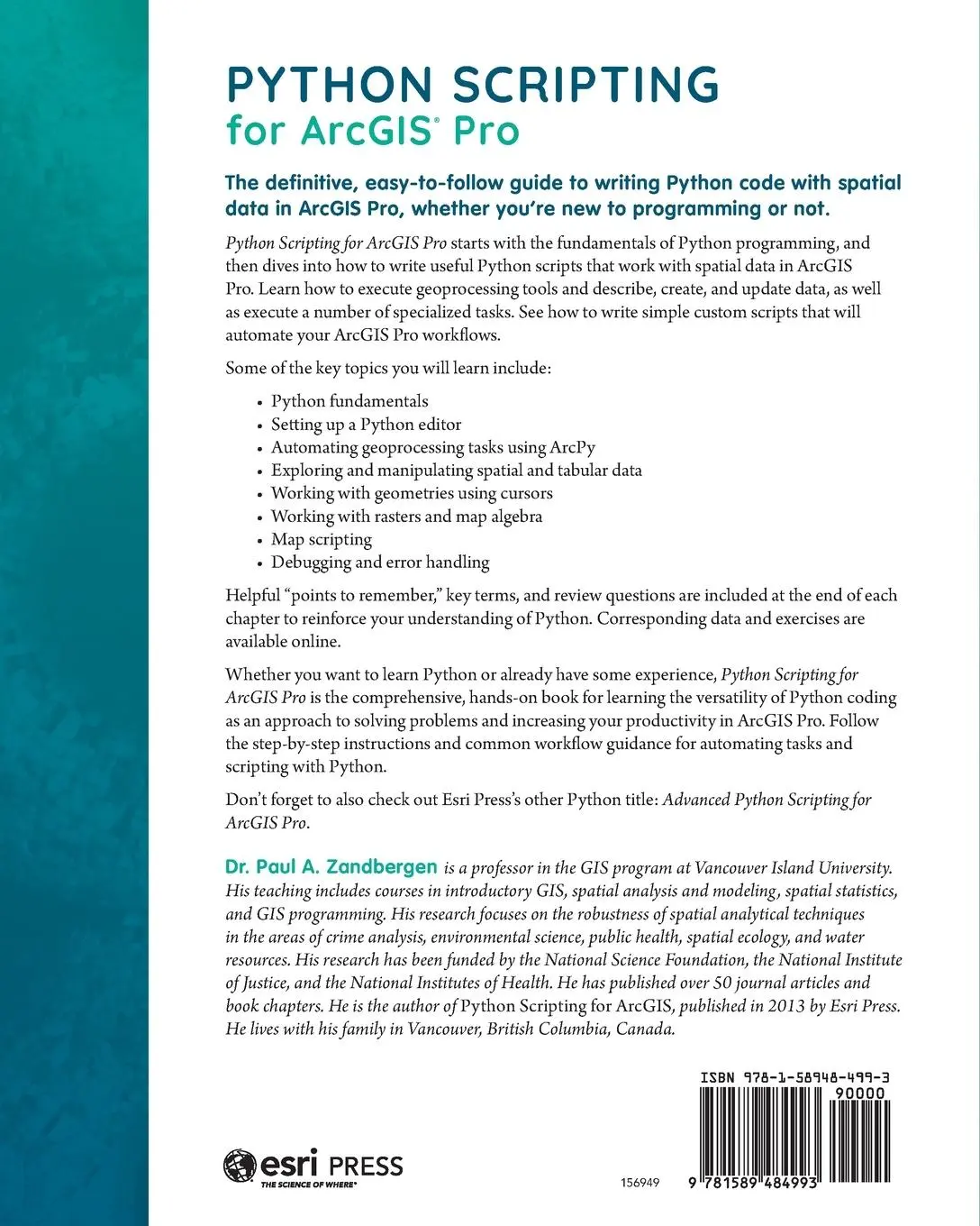 Rückseite: 9781589484993 | Python Scripting for ArcGIS Pro | Paul A Zandbergen | Taschenbuch