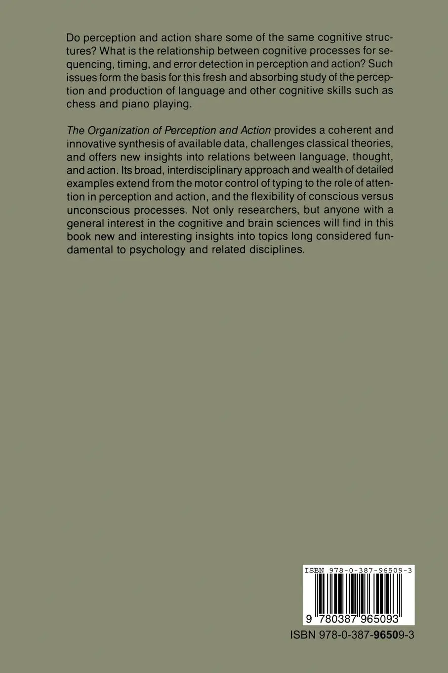 Rückseite: 9780387965093 | The Organization of Perception and Action | Donald G. MacKay | Buch