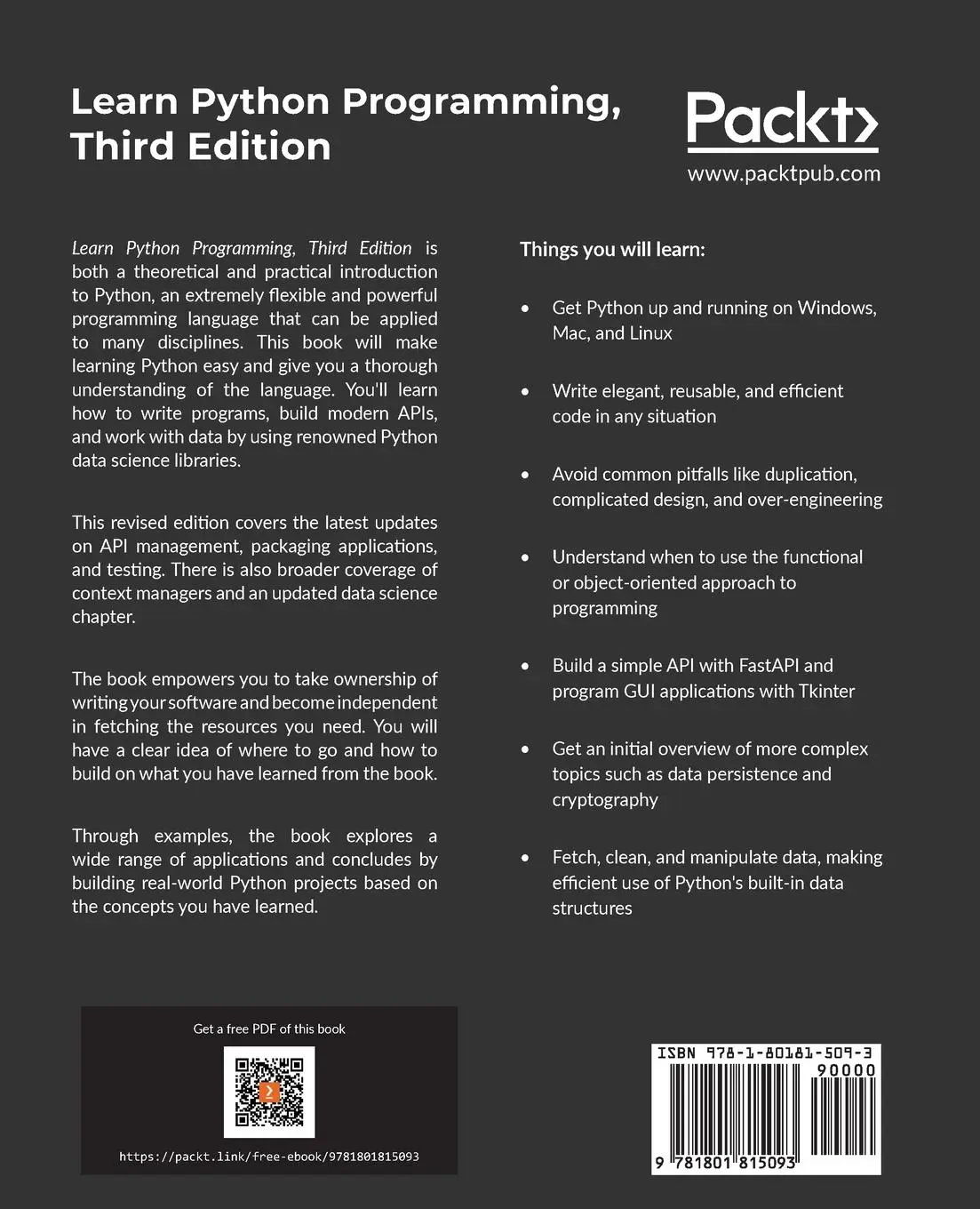 Rückseite: 9781801815093 | Learn Python Programming | Fabrizio Romano (u. a.) | Taschenbuch