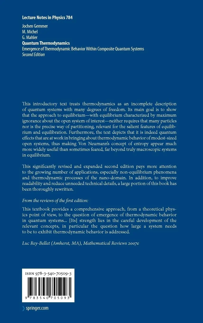 Rückseite: 9783540705093 | Quantum Thermodynamics | Jochen Gemmer (u. a.) | Buch | xiv | Englisch