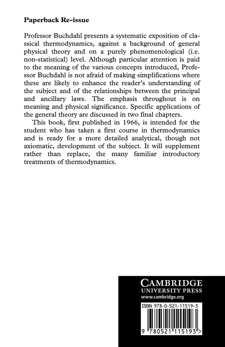 Rückseite: 9780521115193 | The Concepts of Classical Thermodynamics | H. A. Buchdahl | Buch
