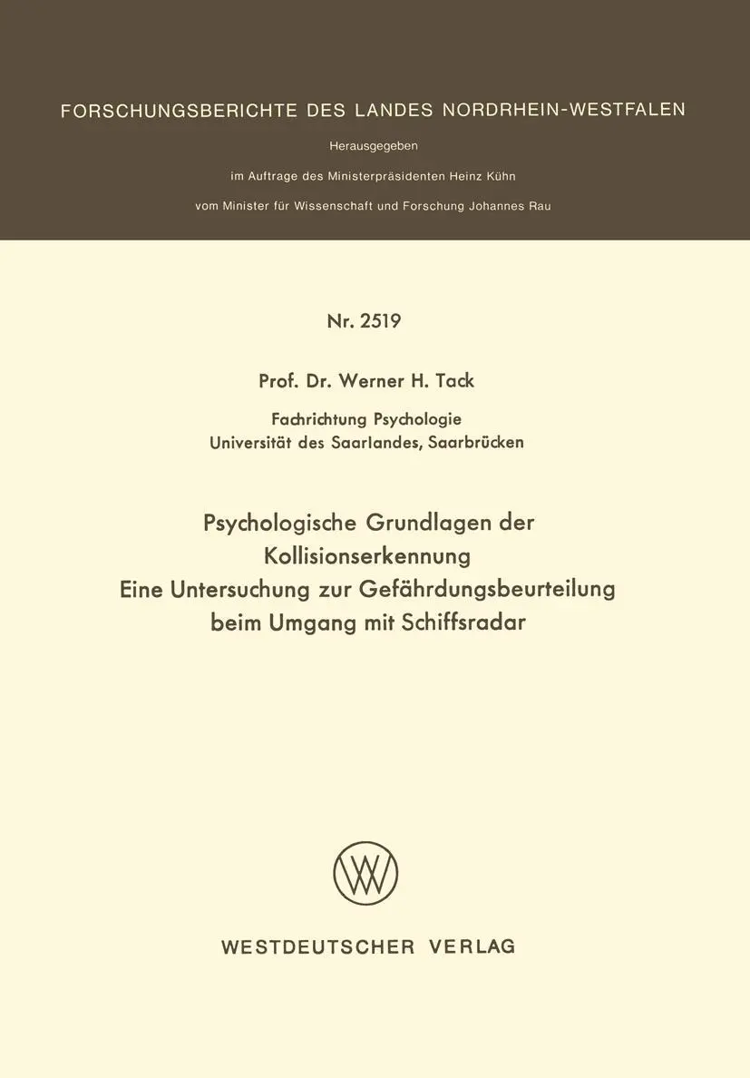 Cover: 9783531025193 | Psychologische Grundlagen der Kollisionserkennung | Werner H. Tack