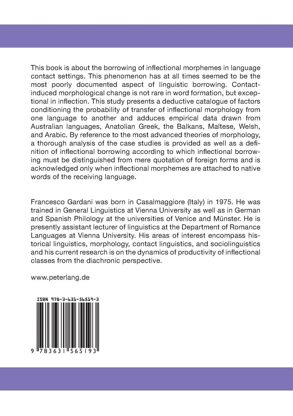 Rückseite: 9783631565193 | Borrowing of Inflectional Morphemes in Language Contact | Gardani