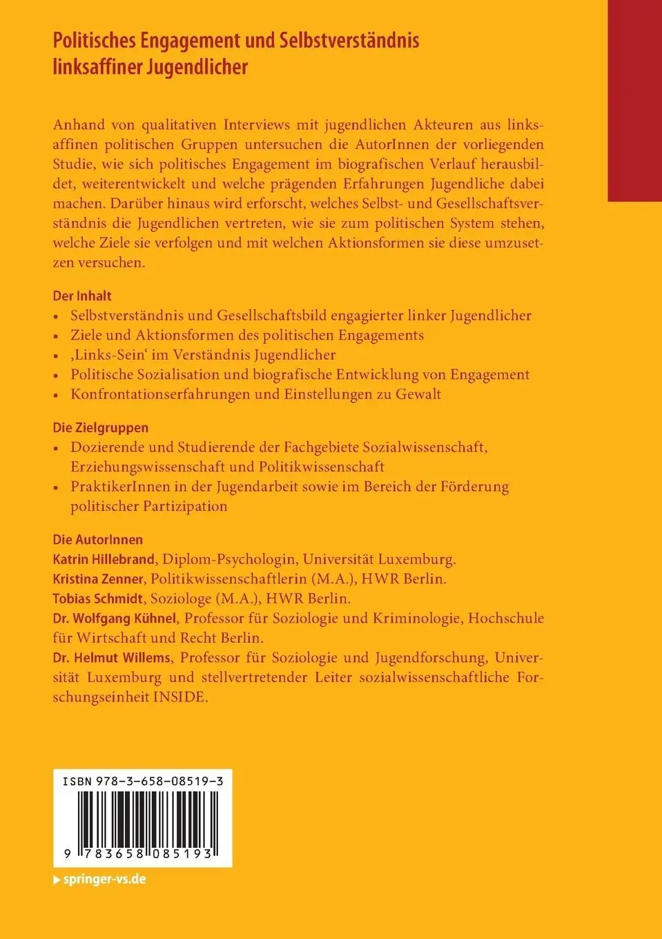 Rückseite: 9783658085193 | Politisches Engagement und Selbstverständnis linksaffiner Jugendlicher