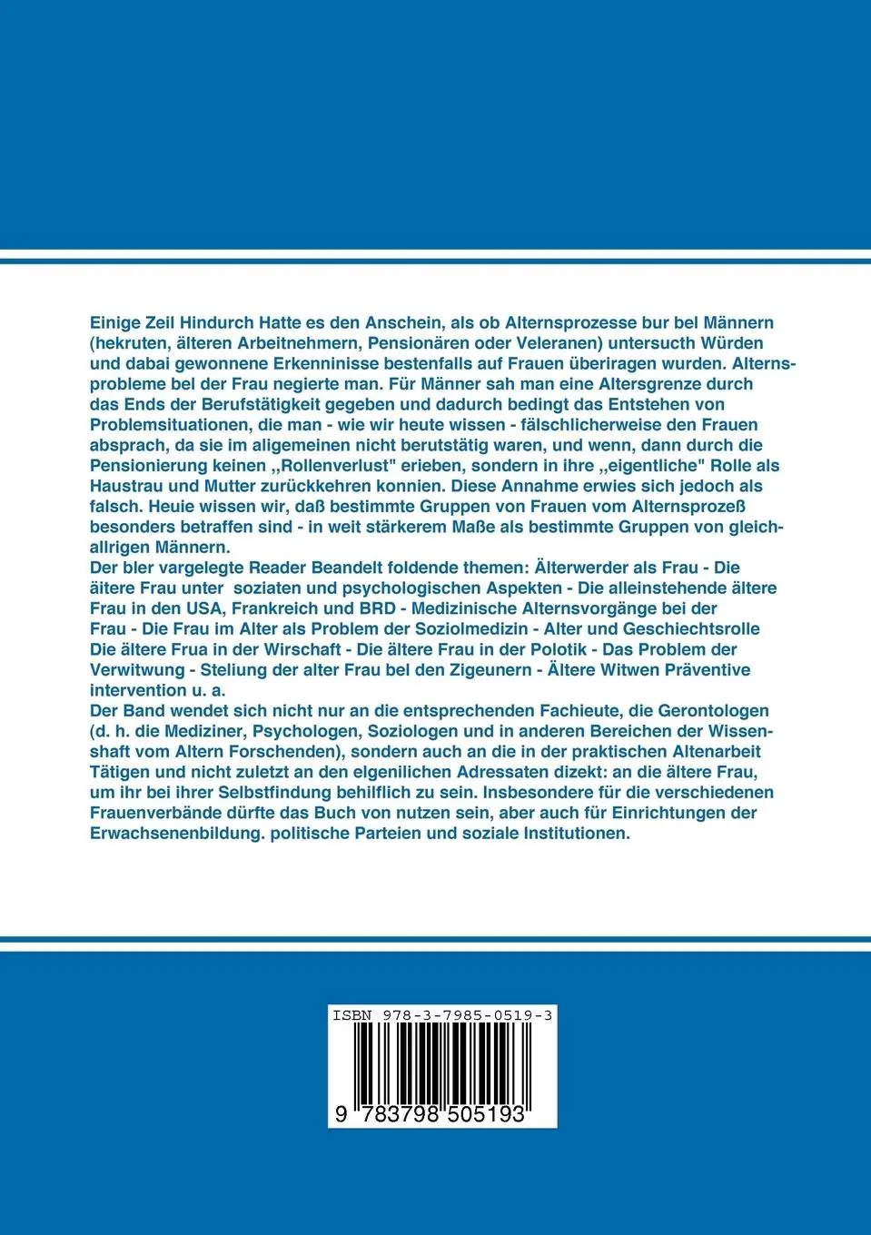 Rückseite: 9783798505193 | Seniorinnen | Zur Situation der Älteren Frau | U. Lehr | Taschenbuch