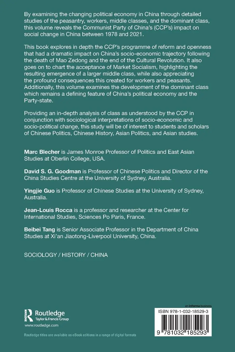 Rückseite: 9781032185293 | Class and the Communist Party of China, 1978-2021 | Blecher (u. a.)