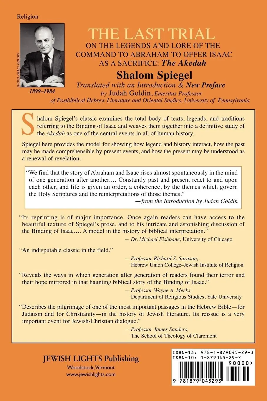 Rückseite: 9781879045293 | The Last Trial | Shalom Spiegel | Taschenbuch | Englisch | 1993