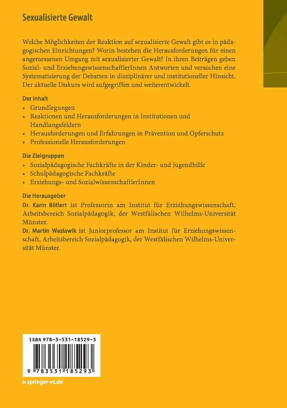 Rückseite: 9783531185293 | Sexualisierte Gewalt | Martin Wazlawik (u. a.) | Taschenbuch | XI