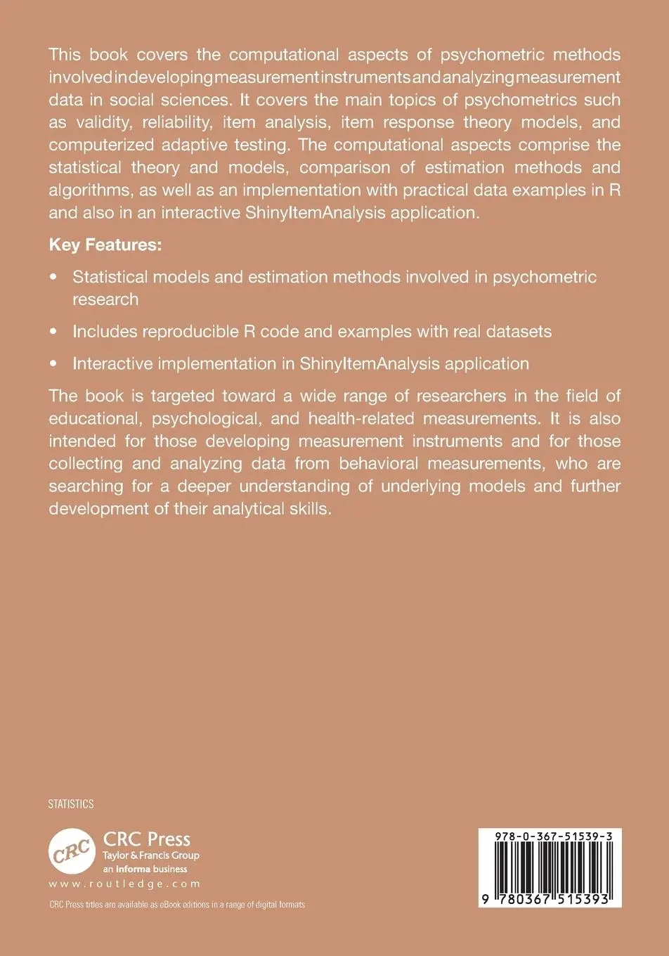 Rückseite: 9780367515393 | Computational Aspects of Psychometric Methods | With R | Taschenbuch