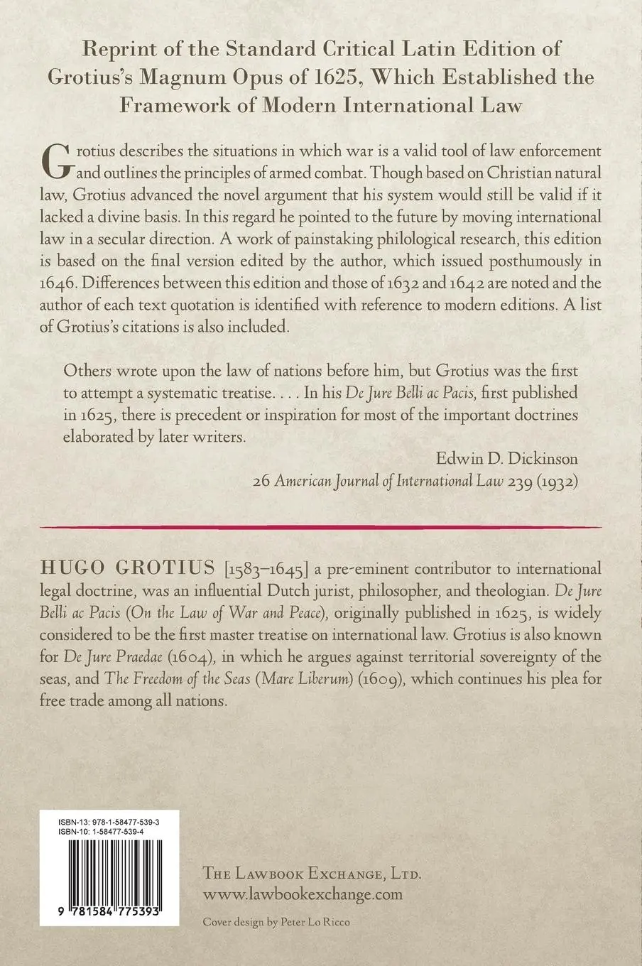 Rückseite: 9781584775393 | De Iure Belli Ac Pacis | Hugo Grotius | Buch | Gebunden | Latein