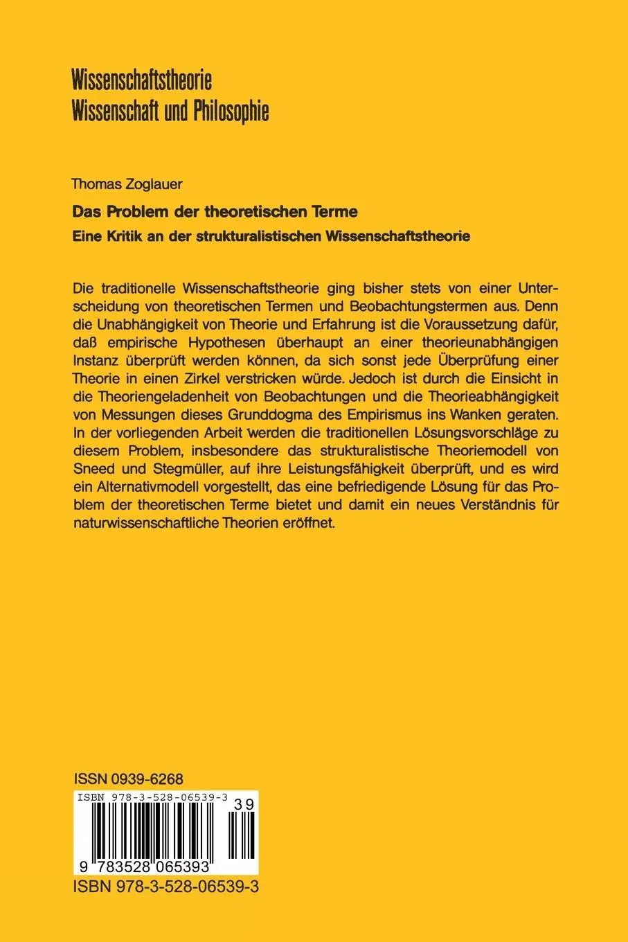 Rückseite: 9783528065393 | Das Problem der theoretischen Terme | Thomas Zoglauer | Taschenbuch