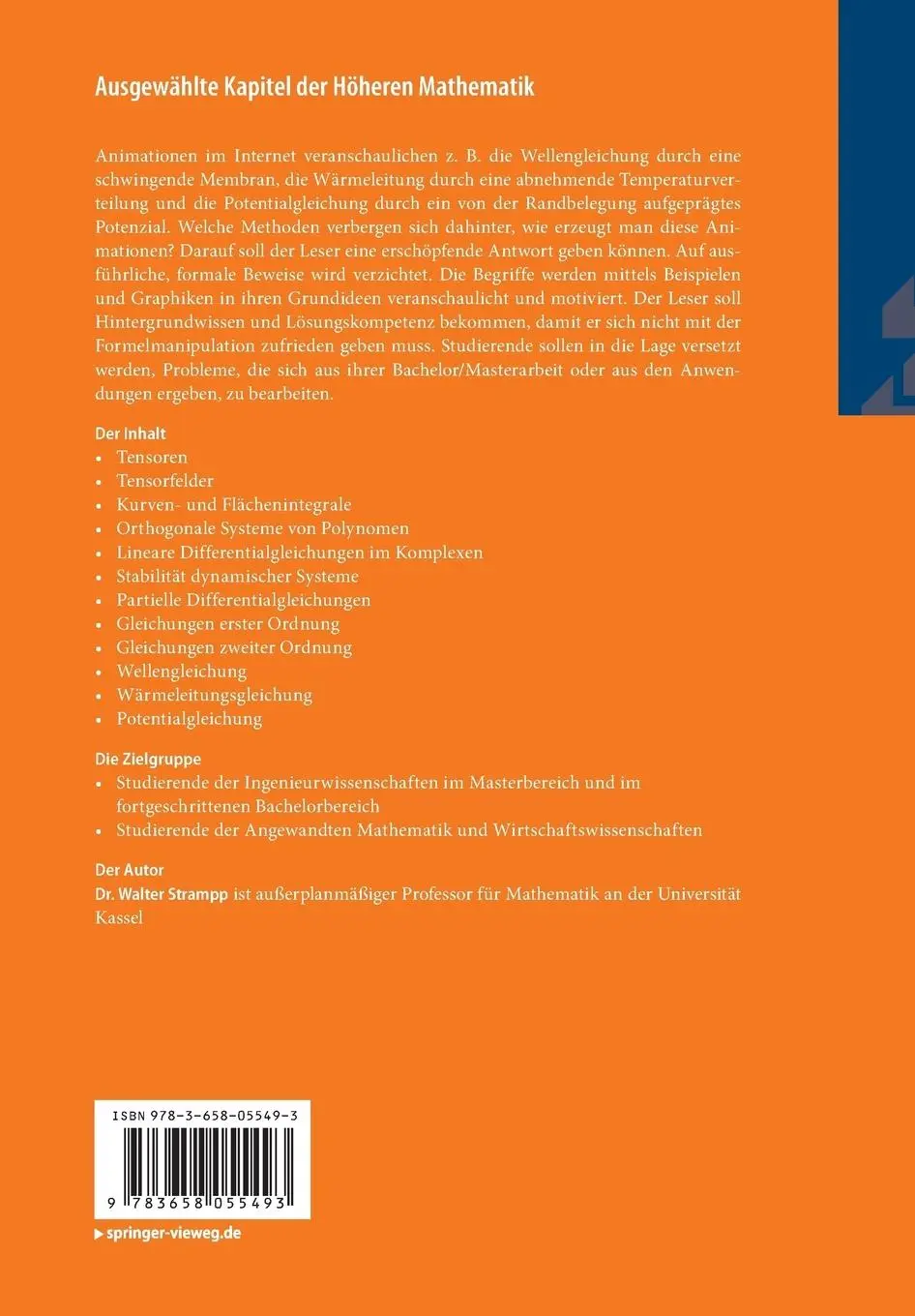 Rückseite: 9783658055493 | Ausgewählte Kapitel der Höheren Mathematik | Walter Strampp | Buch