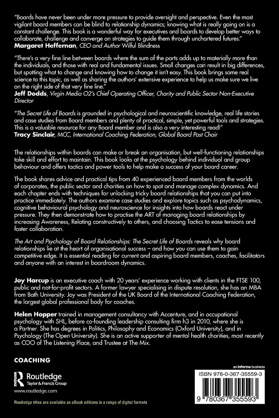 Rückseite: 9780367355593 | The Art and Psychology of Board Relationships | Joy Harcup (u. a.)
