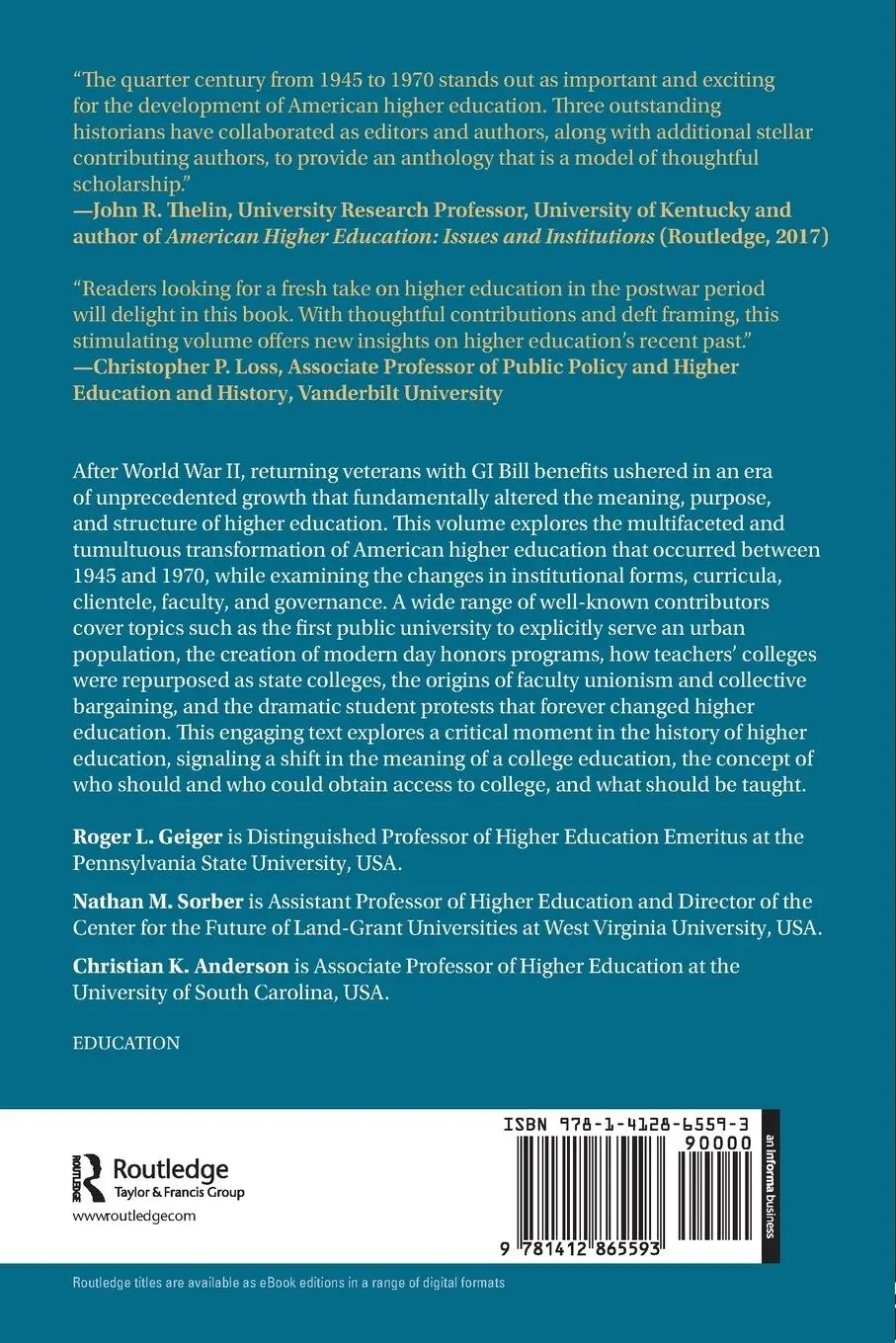 Rückseite: 9781412865593 | American Higher Education in the Postwar Era, 1945-1970 | Taschenbuch