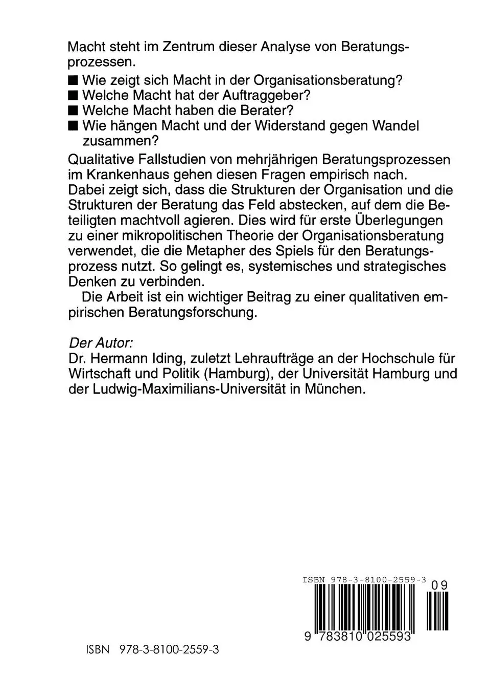 Rückseite: 9783810025593 | Hinter den Kulissen der Organisationsberatung | Hermann Iding | Buch