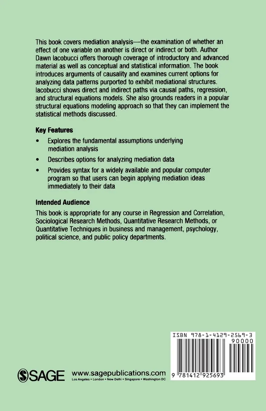 Rückseite: 9781412925693 | Mediation Analysis | Dawn Iacobucci | Taschenbuch | Englisch | 2008
