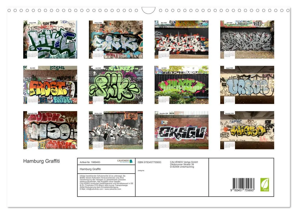Bild: 9783457755693 | Hamburg Graffiti (Wandkalender 2026 DIN A3 quer), CALVENDO...