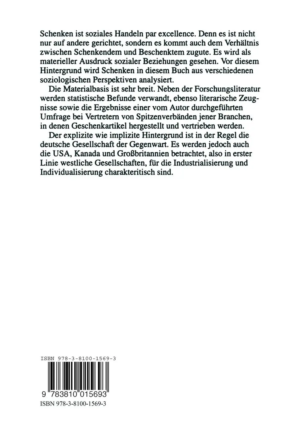 Rückseite: 9783810015693 | Schenken | Über eine Form sozialen Handelns | Gerhard Schmied | Buch