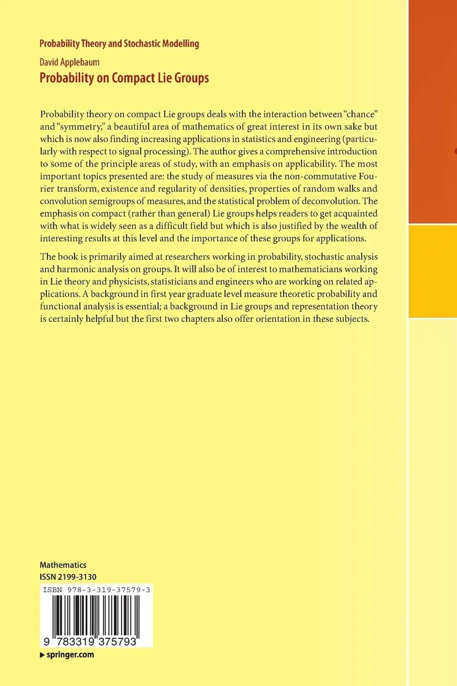 Rückseite: 9783319375793 | Probability on Compact Lie Groups | David Applebaum | Taschenbuch