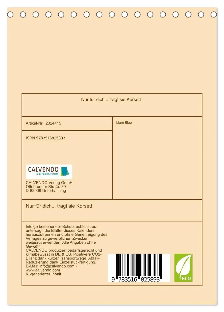 Bild: 9783516825893 | Nur für dich... trägt sie Korsett (Tischkalender 2027 DIN A5 hoch),...