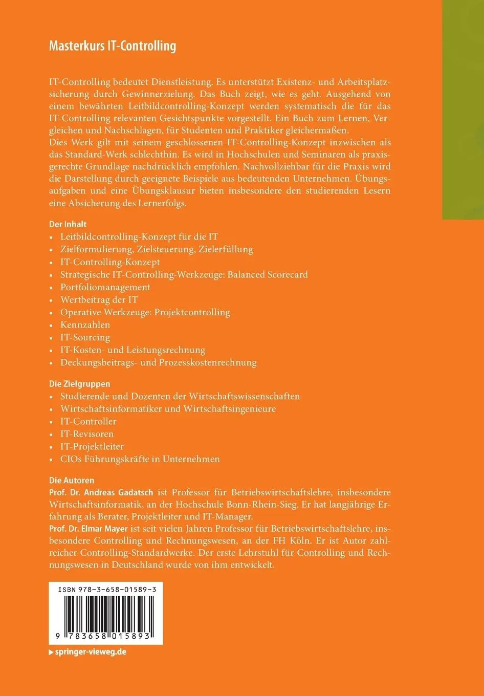 Rückseite: 9783658015893 | Masterkurs IT-Controlling | Elmar Mayer (u. a.) | Taschenbuch | xxxii