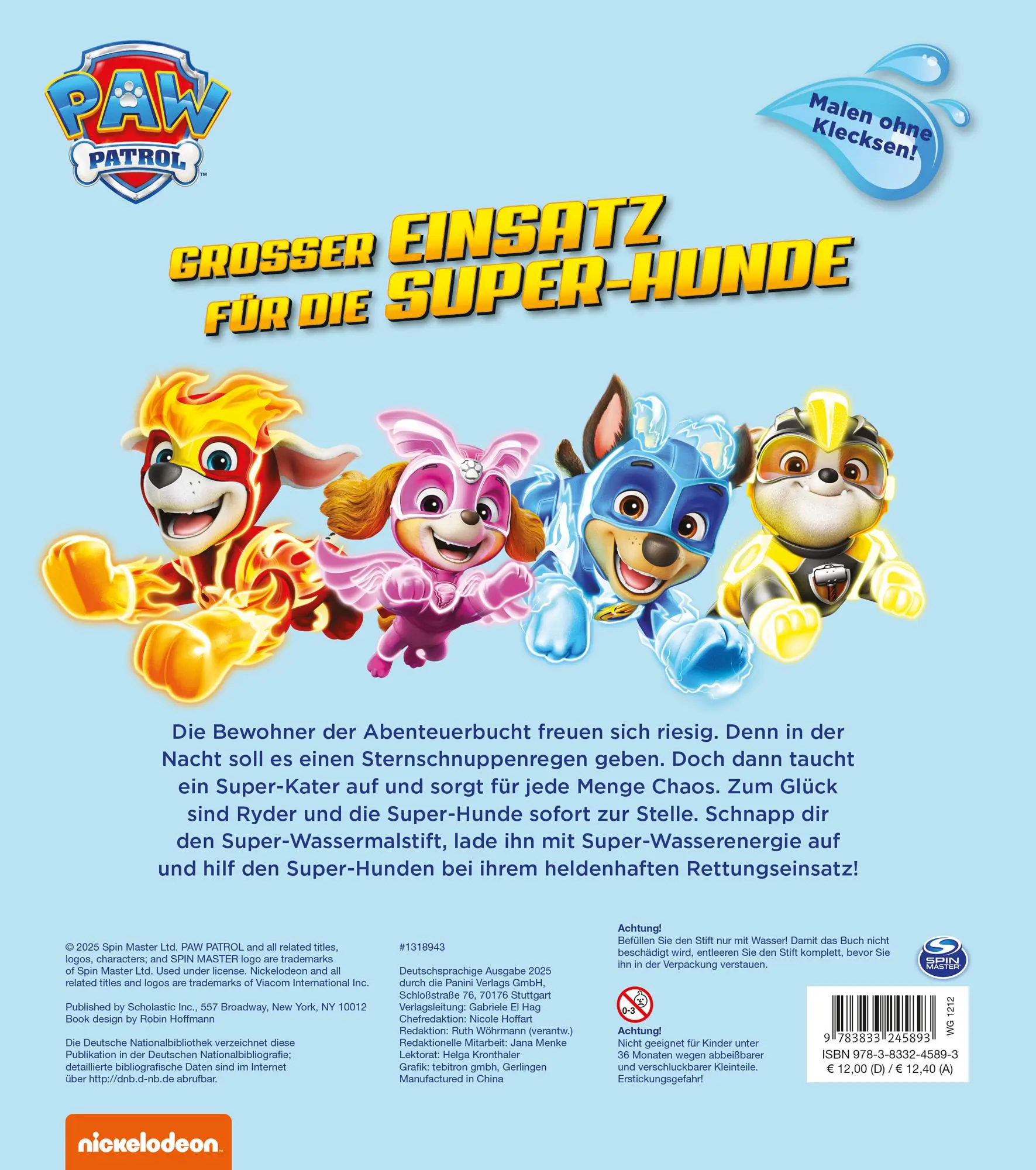 Rückseite: 9783833245893 | PAW Patrol: Großer Einsatz für die Super-Hunde - Wassermalspaß | Buch