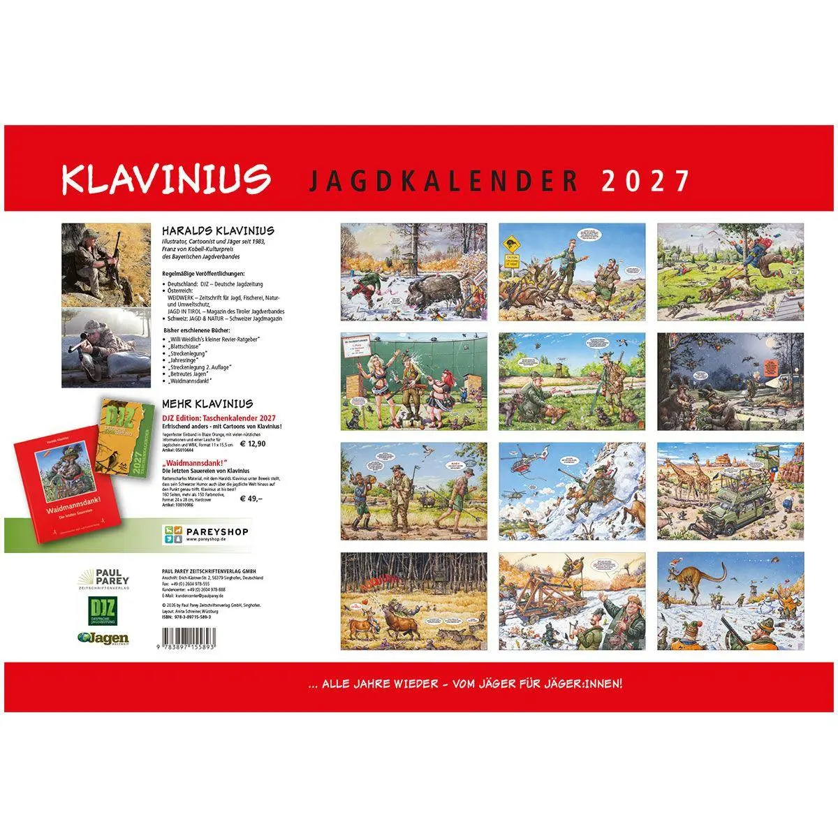 Rückseite: 9783897155893 | DJZ Edition: Haralds Klavinius Jagdkalender 2027 | Jagdzeitung | 13 S.