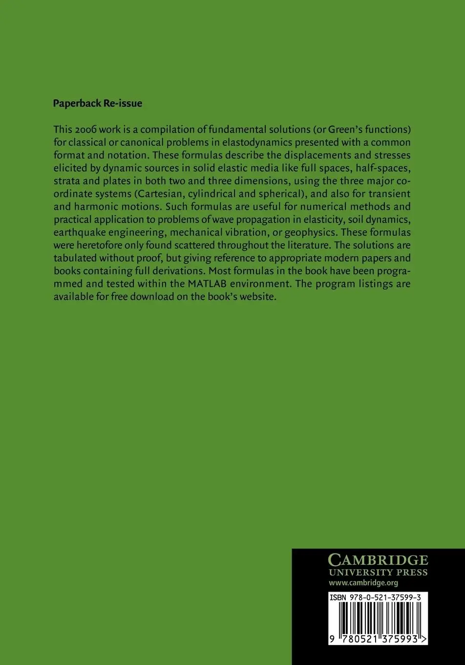 Rückseite: 9780521375993 | Fundamental Solutions in Elastodynamics | A Compendium | Taschenbuch