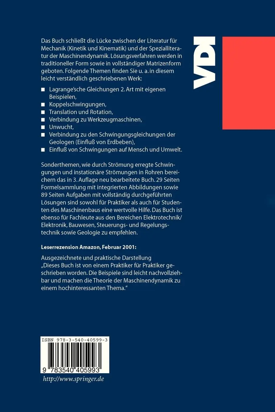 Rückseite: 9783540405993 | Maschinendynamik | Rudolf Jürgler | Buch | x | Deutsch | 2003