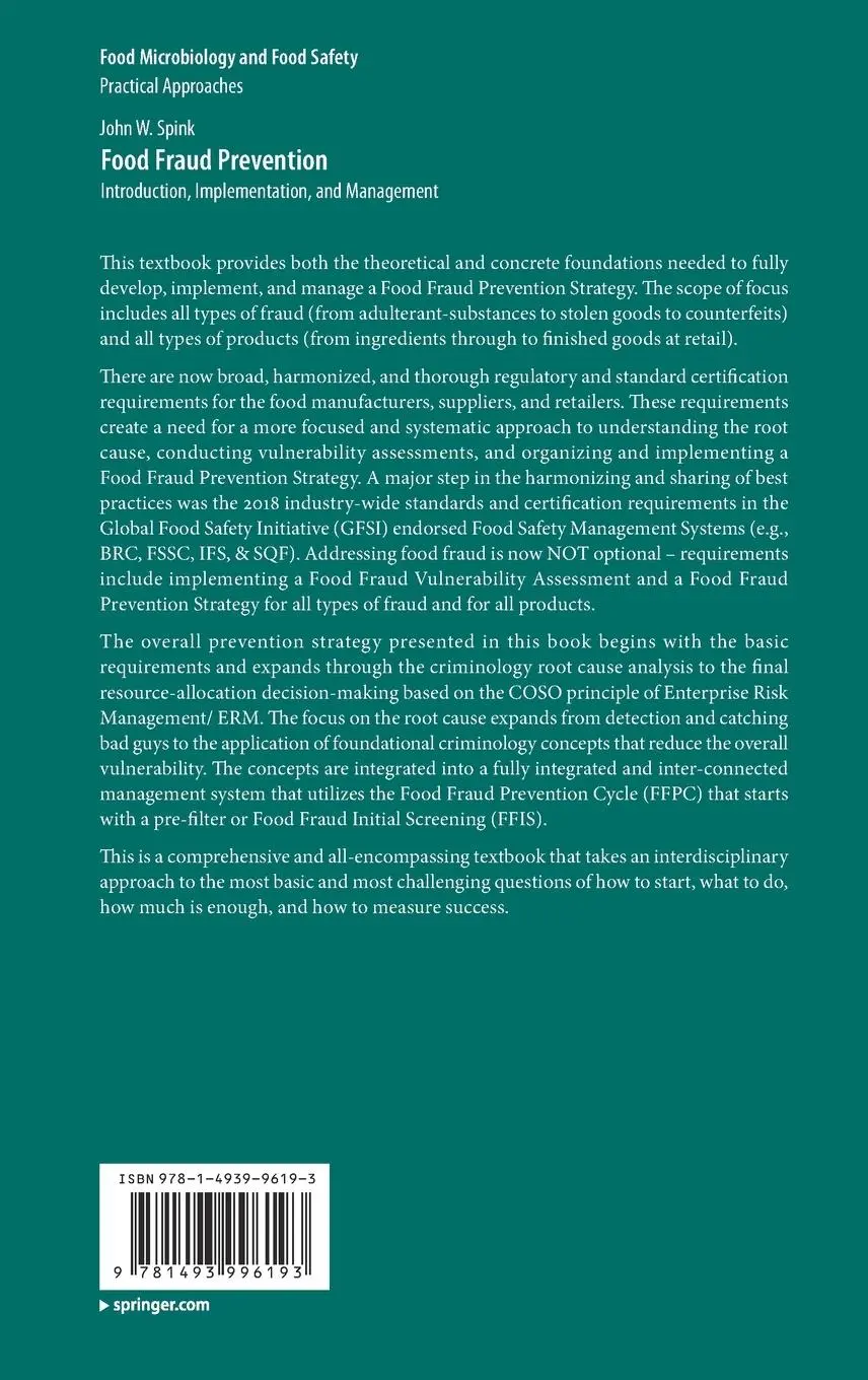 Rückseite: 9781493996193 | Food Fraud Prevention | Introduction, Implementation, and Management
