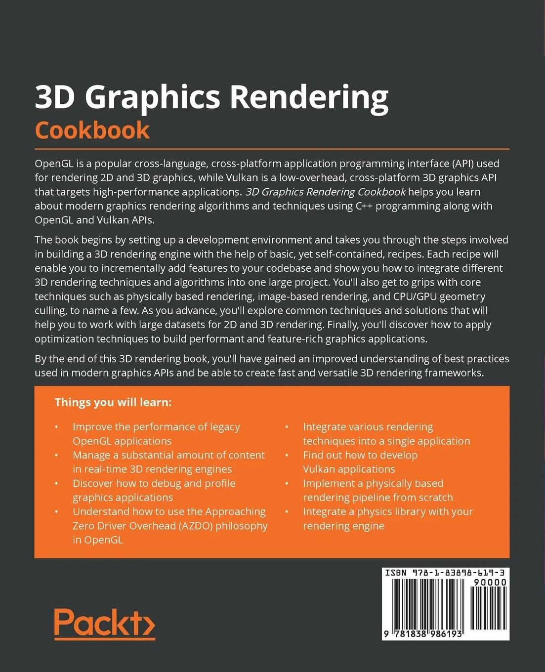 Rückseite: 9781838986193 | 3D Graphics Rendering Cookbook | Sergey Kosarevsky (u. a.) | Buch