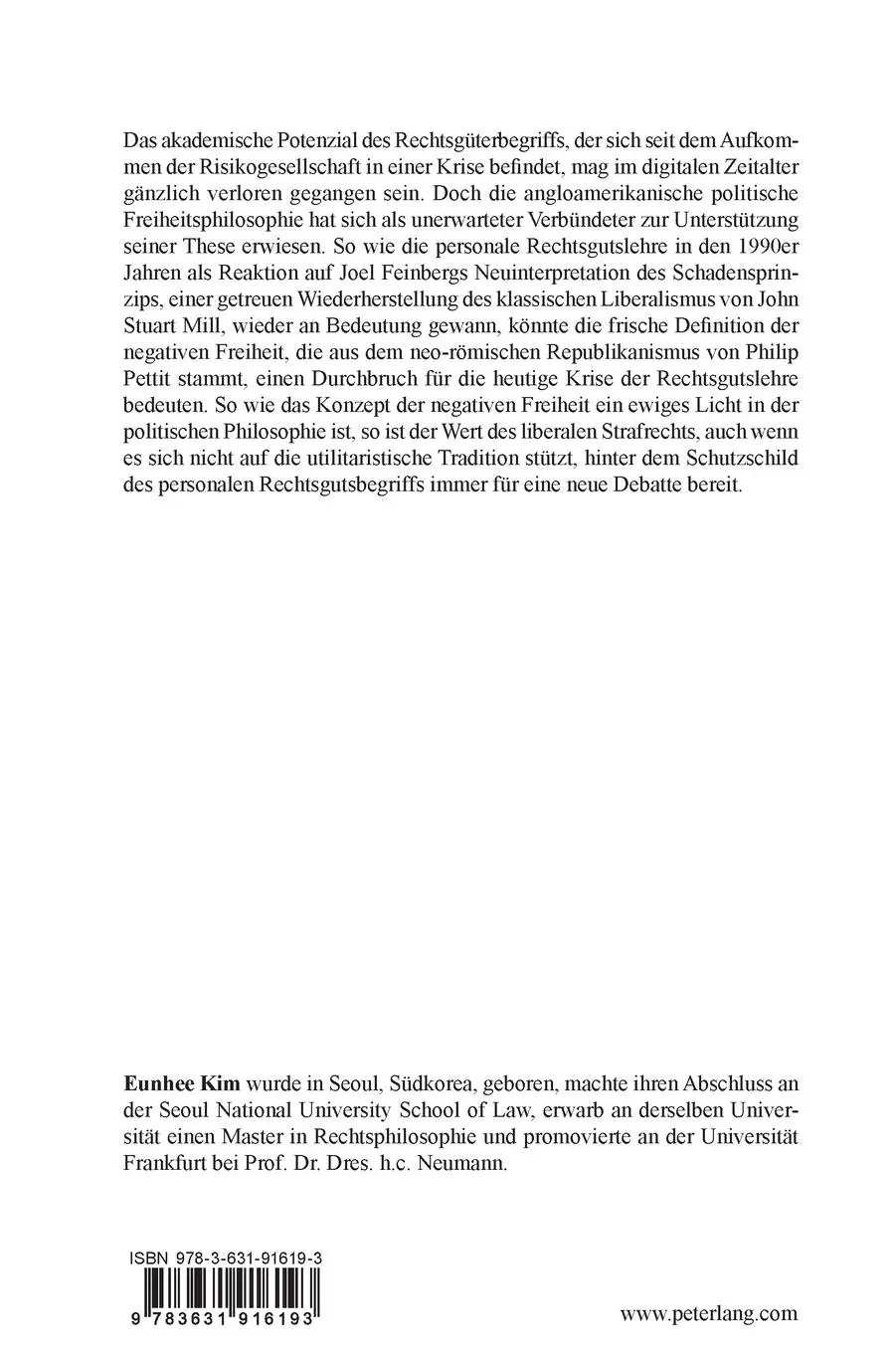 Rückseite: 9783631916193 | Freiheit und Rechtsgut | Eunhee Kim | Buch | 222 S. | Deutsch | 2024