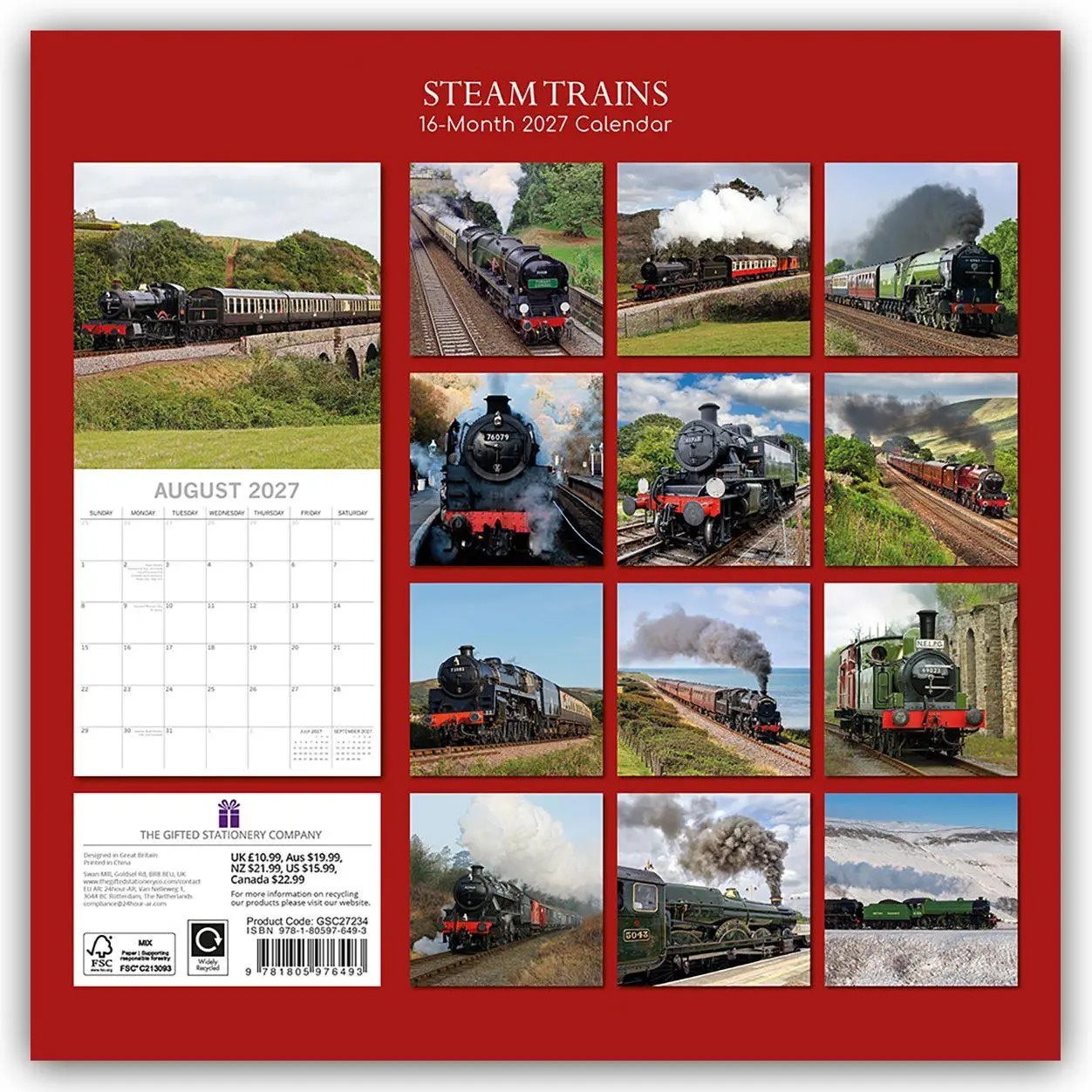 Rückseite: 9781805976493 | Steam Trains - Dampfeisenbahnen 2027 - 16-Monatskalender | Ltd | 28 S.