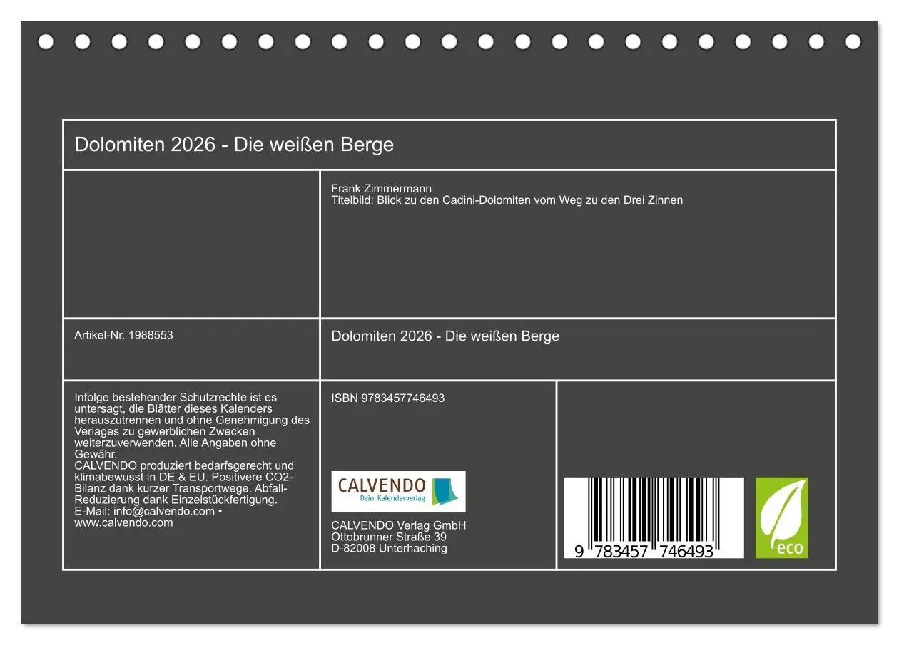 Bild: 9783457746493 | Dolomiten 2026 - Die weißen Berge (Tischkalender 2026 DIN A5 quer),...
