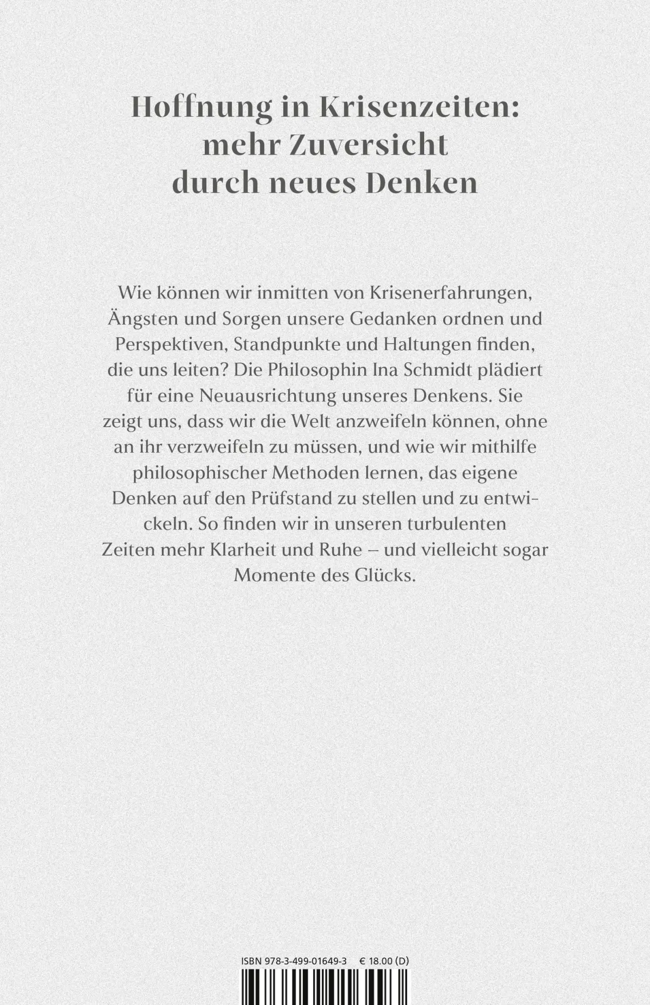 Rückseite: 9783499016493 | Wofür es sich zu denken lohnt | Ina Schmidt | Taschenbuch | 256 S.