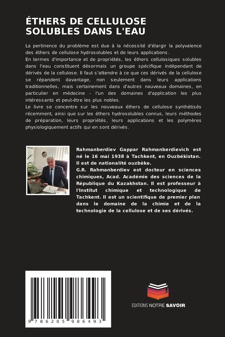 Rückseite: 9786205986493 | ÉTHERS DE CELLULOSE SOLUBLES DANS L'EAU | Gappar Rahmanberdiev | Buch