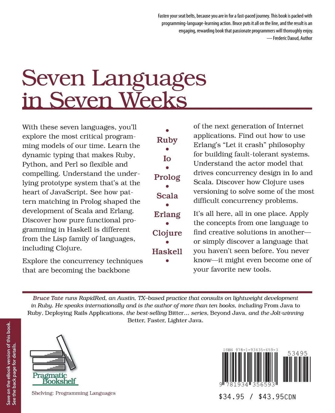 Rückseite: 9781934356593 | Seven Languages in Seven Weeks | Bruce Tate | Taschenbuch | IX | 2010