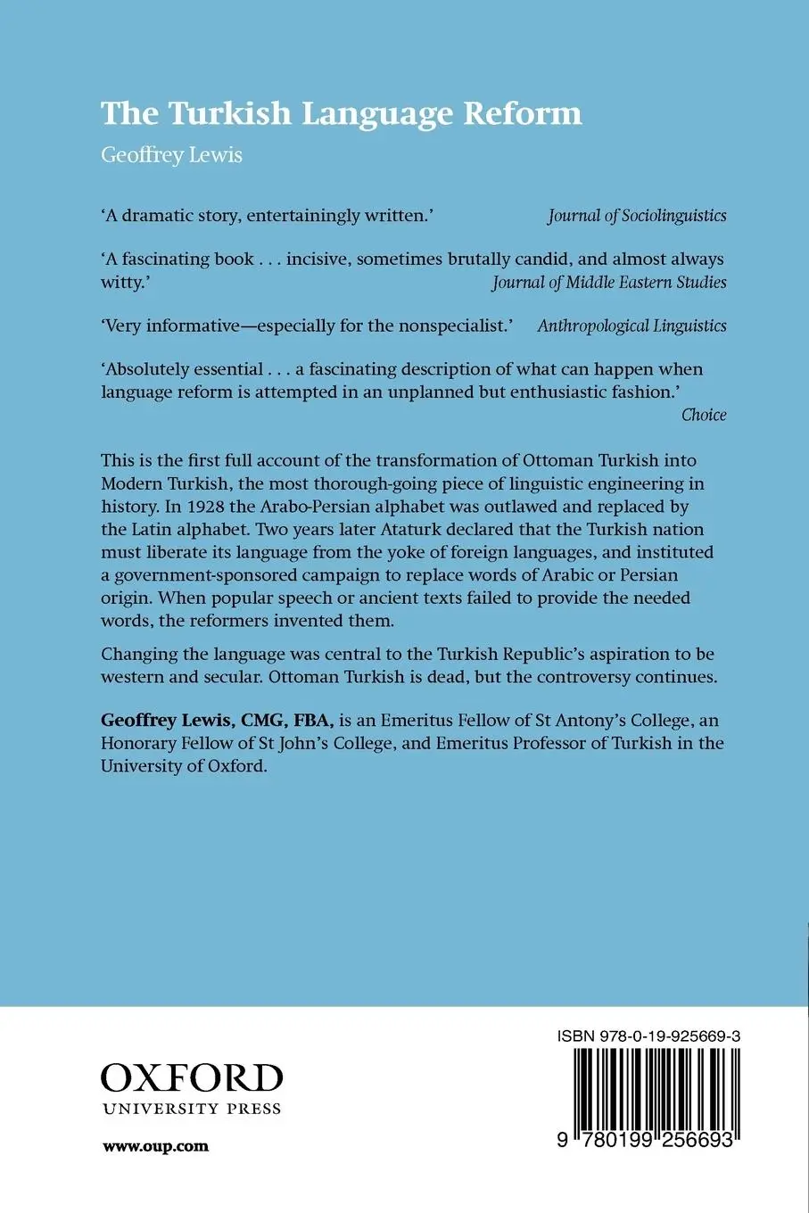 Rückseite: 9780199256693 | The Turkish Language Reform | A Catastrophic Success | Geoffrey Lewis