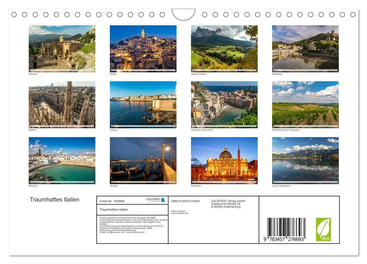Bild: 9783457276693 | Traumhaftes Italien (Wandkalender 2026 DIN A4 quer), CALVENDO...