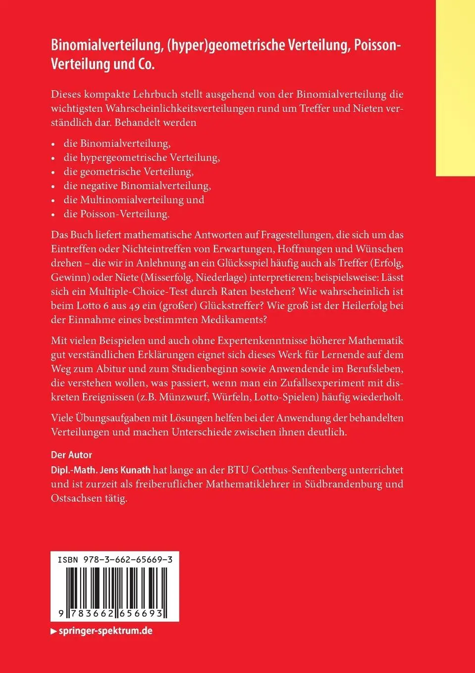 Rückseite: 9783662656693 | Binomialverteilung, (hyper)geometrische Verteilung,...
