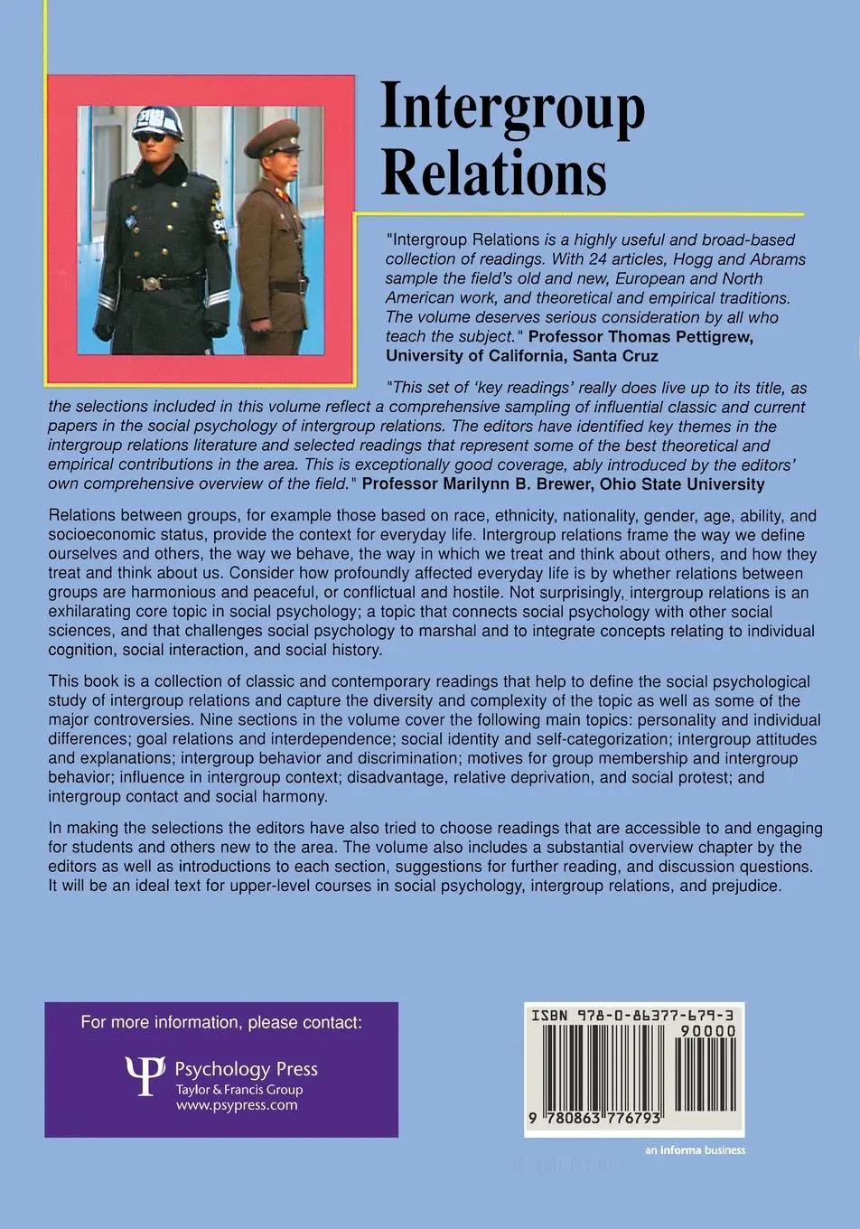 Rückseite: 9780863776793 | Intergroup Relations | Key Readings | Michael A. Hogg (u. a.) | Buch