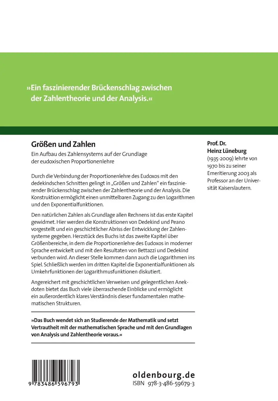 Rückseite: 9783486596793 | Größen und Zahlen | Heinz Lüneburg | Taschenbuch | VII | Deutsch