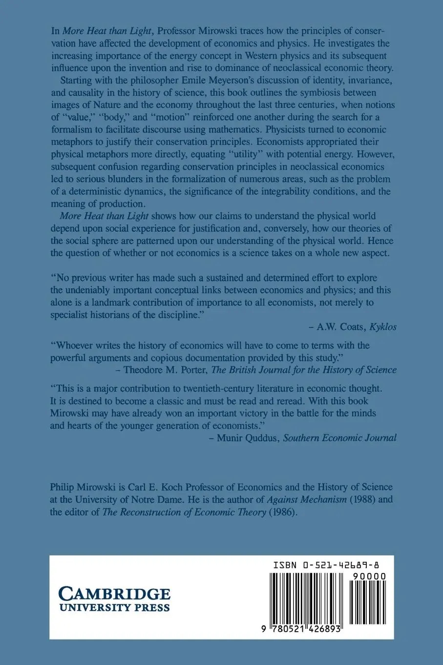 Rückseite: 9780521426893 | More Heat Than Light | Philip J. Mirowski | Taschenbuch | Englisch