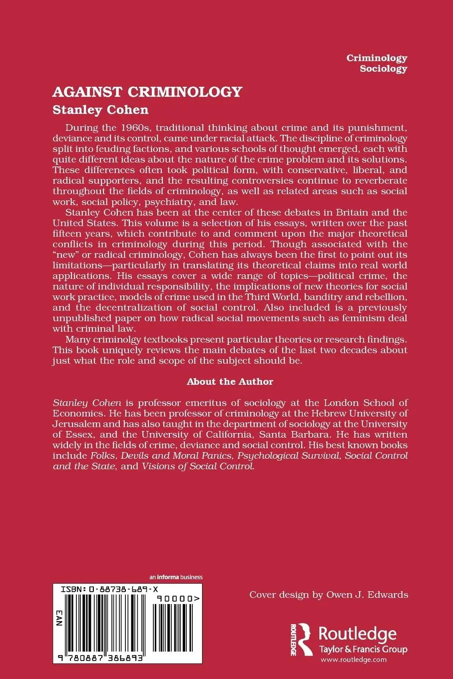 Rückseite: 9780887386893 | Against Criminology | Stanley Cohen | Taschenbuch | Englisch | 1988