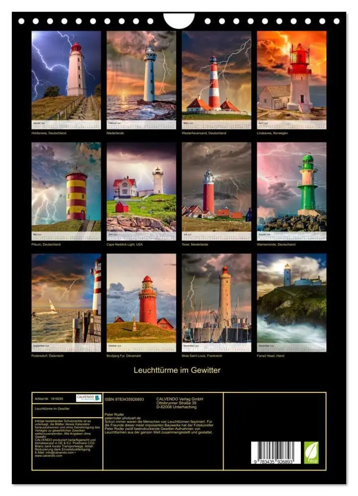 Bild: 9783435926893 | Leuchttürme im Gewitter (Wandkalender 2025 DIN A4 hoch), CALVENDO...