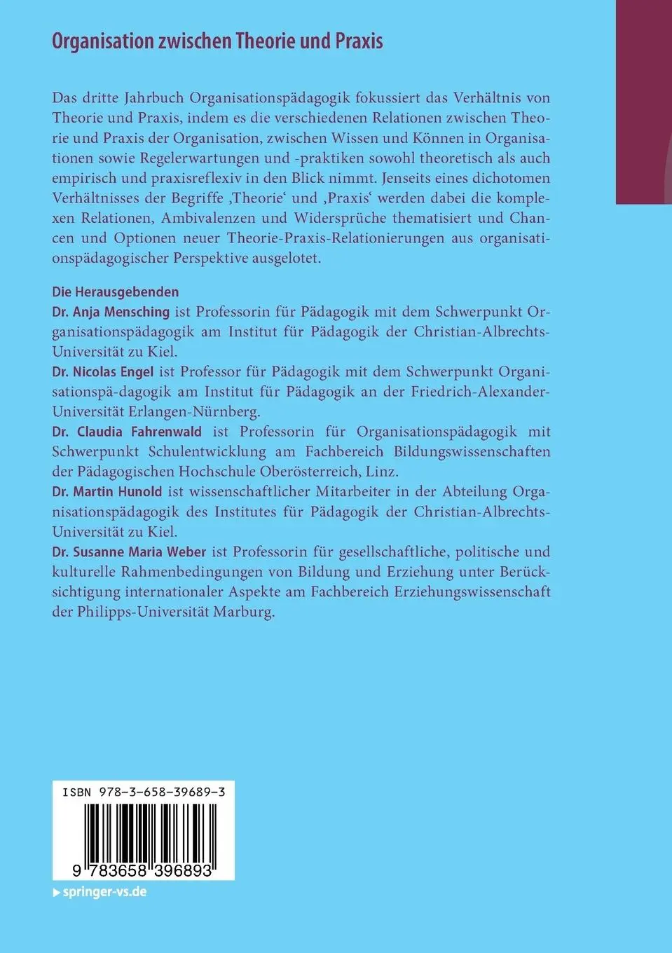 Rückseite: 9783658396893 | Organisation zwischen Theorie und Praxis | Anja Mensching (u. a.) | xv