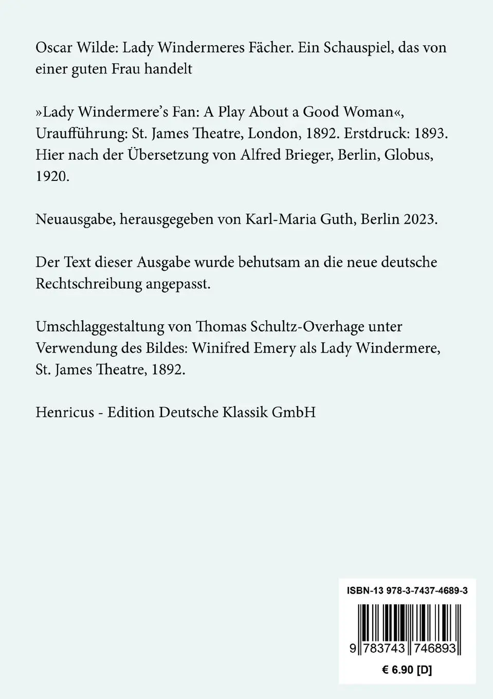 Rückseite: 9783743746893 | Lady Windermeres Fächer | Oscar Wilde | Taschenbuch | 72 S. | Deutsch