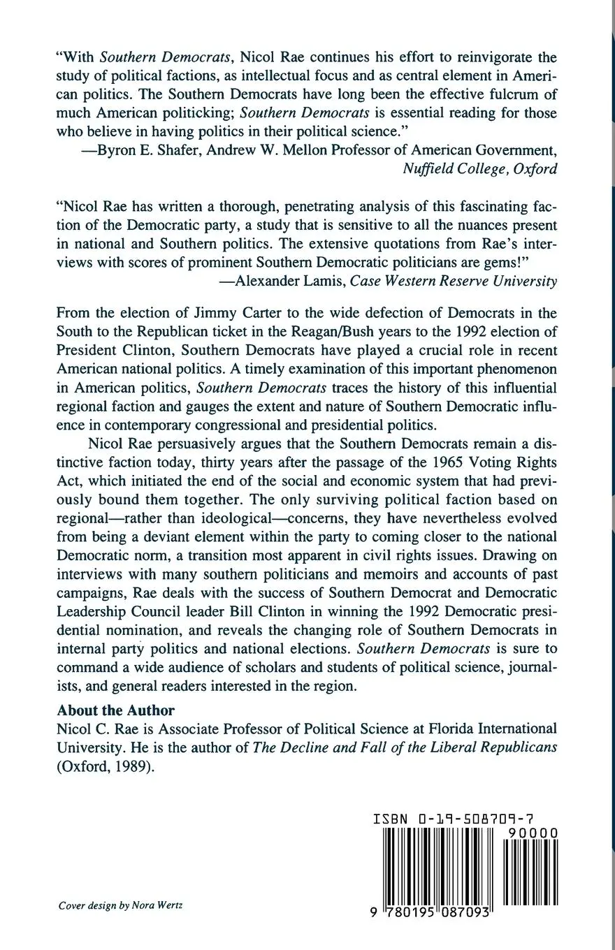Rückseite: 9780195087093 | Southern Democrats | Nicol C. Rae | Taschenbuch | Englisch | 1994