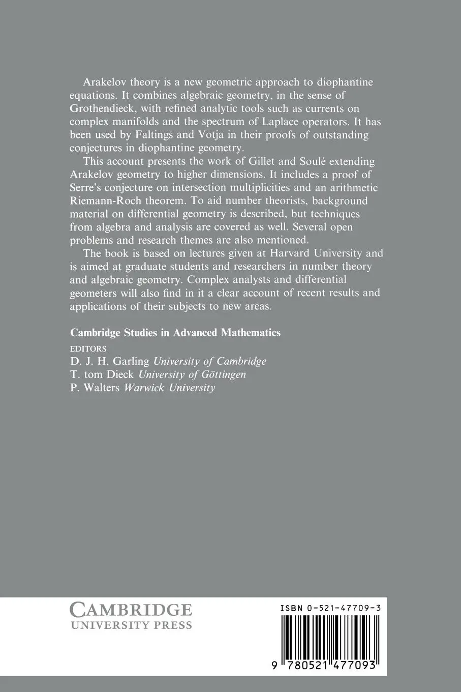 Rückseite: 9780521477093 | Lectures on Arakelov Geometry | C. Soule (u. a.) | Taschenbuch | 2003